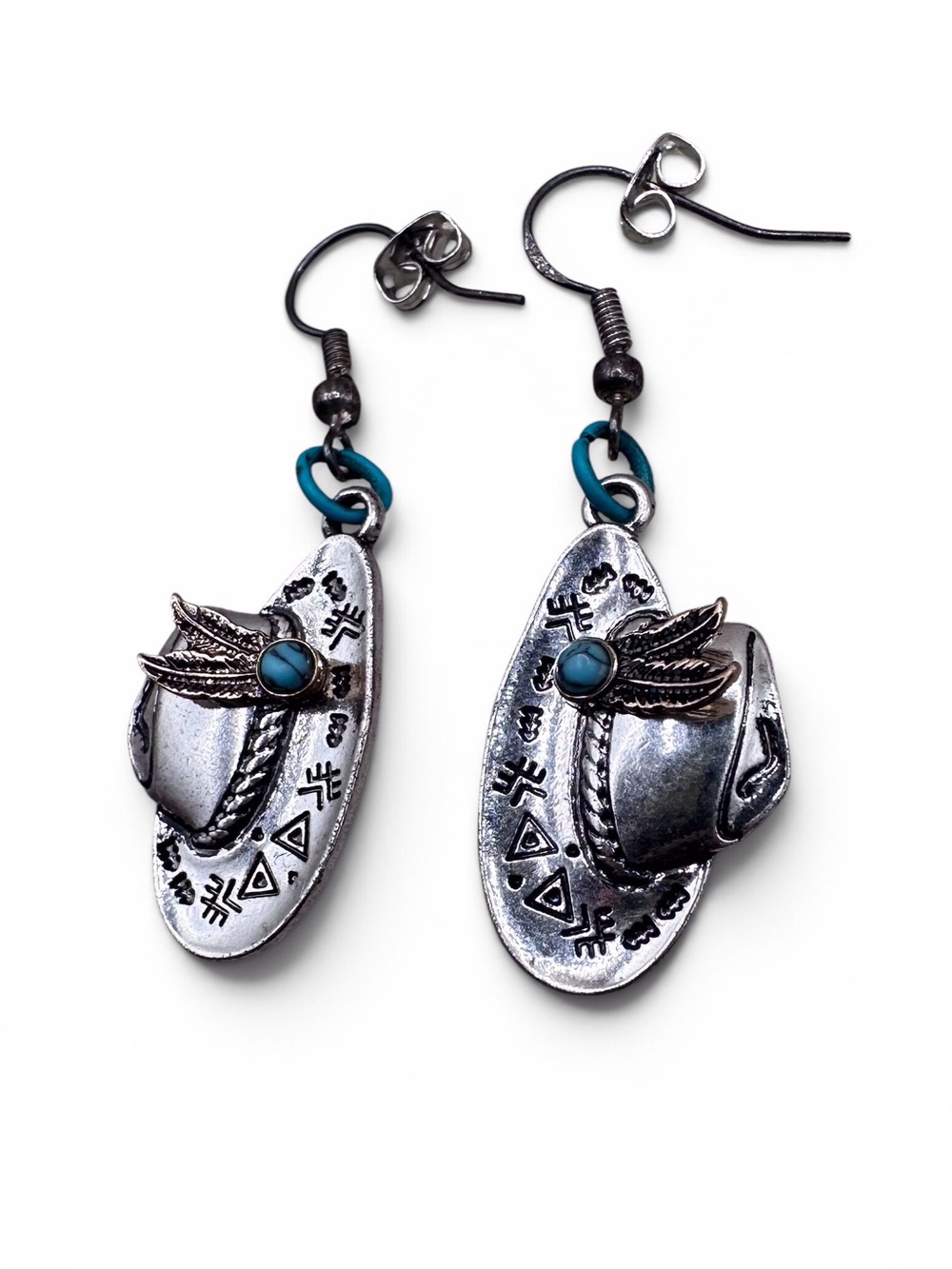 Boho Silver-Tone Turquoise Hat Dangle Earrings - Women Jewelry